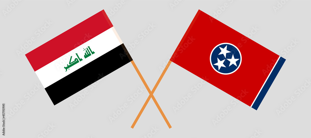 Crossed flags of Iraq and the State of Tennessee. Official colors. Correct proportion Crossed flags of Iraq and the State of Tennessee. Official colors. Correct proportion