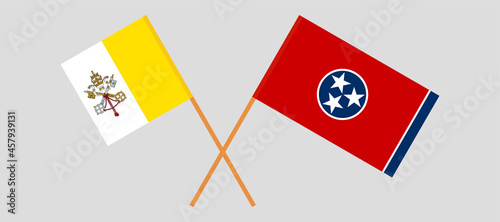 Crossed flags of Vatican and the State of Tennessee. Official colors. Correct proportion