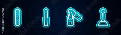Set line Nail file, , and Milling cutter for manicure. Glowing neon icon. Vector