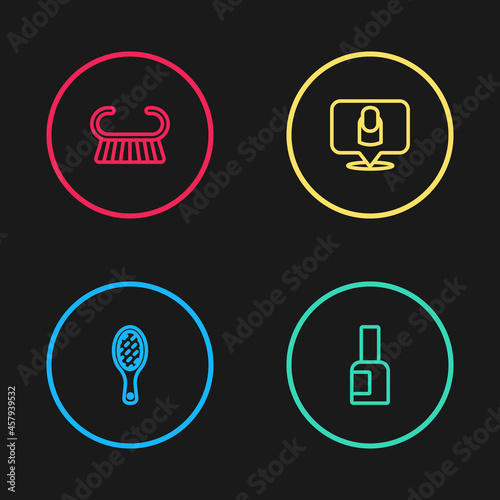 Set line Nail file, Bottle of nail polish, Manicure and Pedicure brush or grater icon. Vector