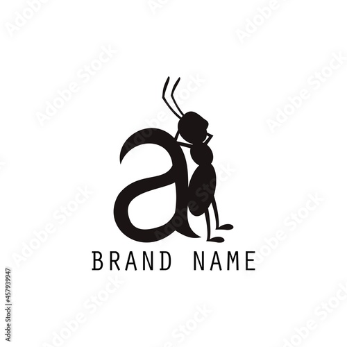 simple ant logo and letter a. vector illustration silhouette design for logo or icon