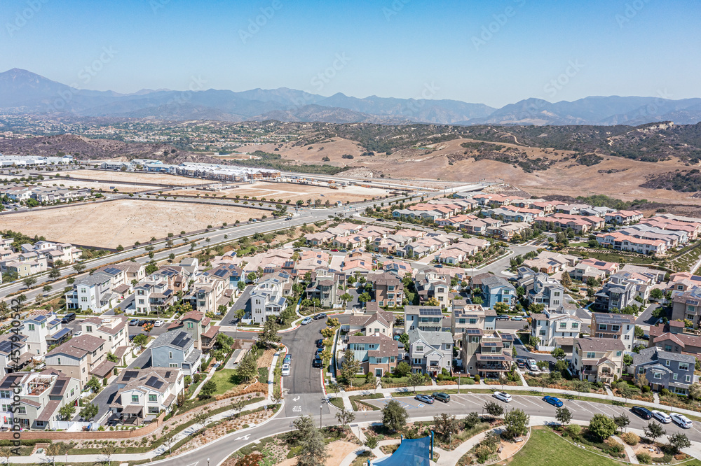 Aerial view of a modern California community