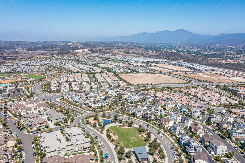 Aerial view of a newly developed master planned community.