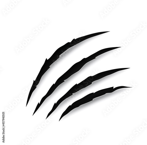 Monster claw mark scratches, predator realistic nail trails. Vector traces of wild animal. Tiger, bear or cat paws talon rips or sherds. Lion, dragon or beast breaks, 3d marks on white background