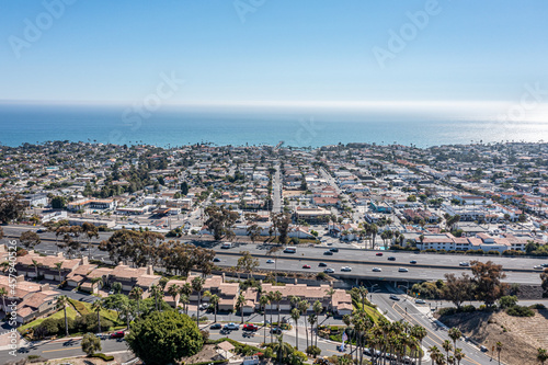 Aerial view of an urban coastal community