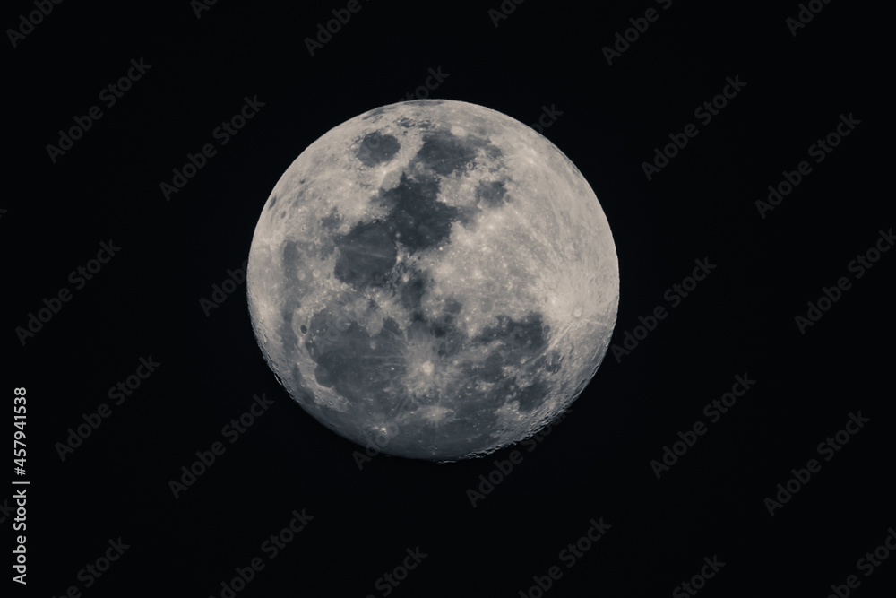 Ninety Eight Percent Full Moon in monochrome