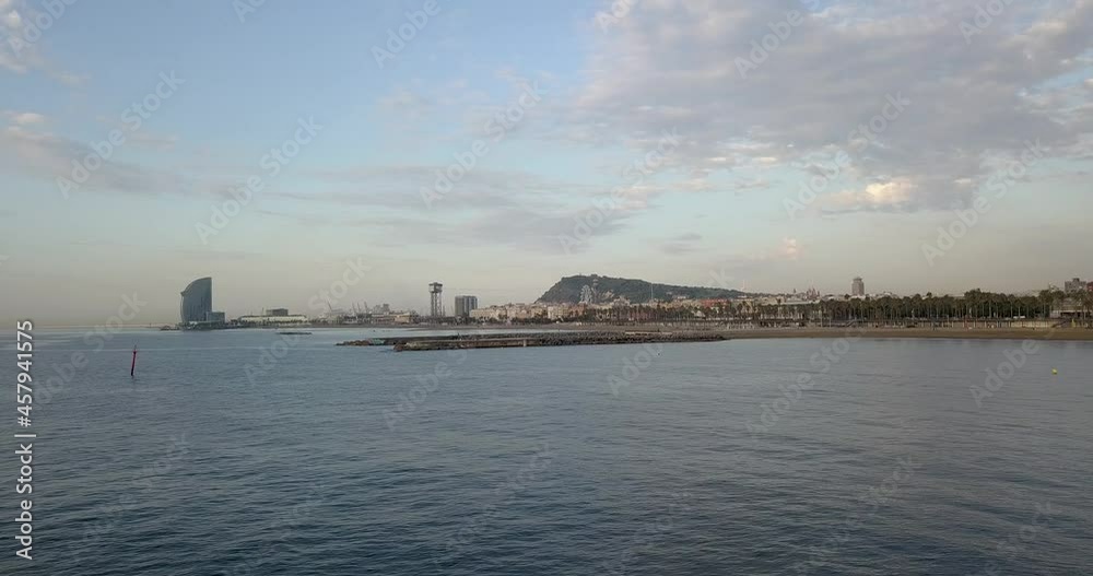 rial Static ocean Barcelona Beach Hotel W and aeri del port distant view rial Static ocean Barcelona Beach Hotel W and aeri del port distant view