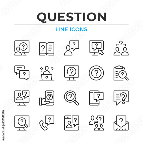 Question line icons set. Modern outline elements, graphic design concepts, simple symbols collection. Vector line icons