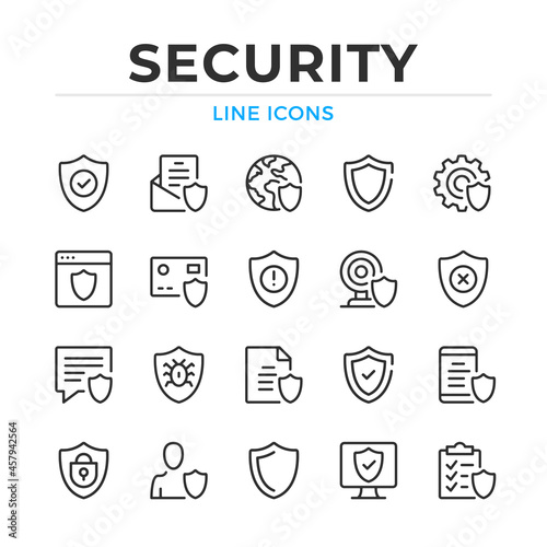 Security line icons set. Modern outline elements, graphic design concepts, simple symbols collection. Vector line icons
