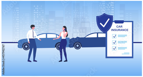 Car insurance concept, drivers have car accident and calling to insurance agent vector illustration