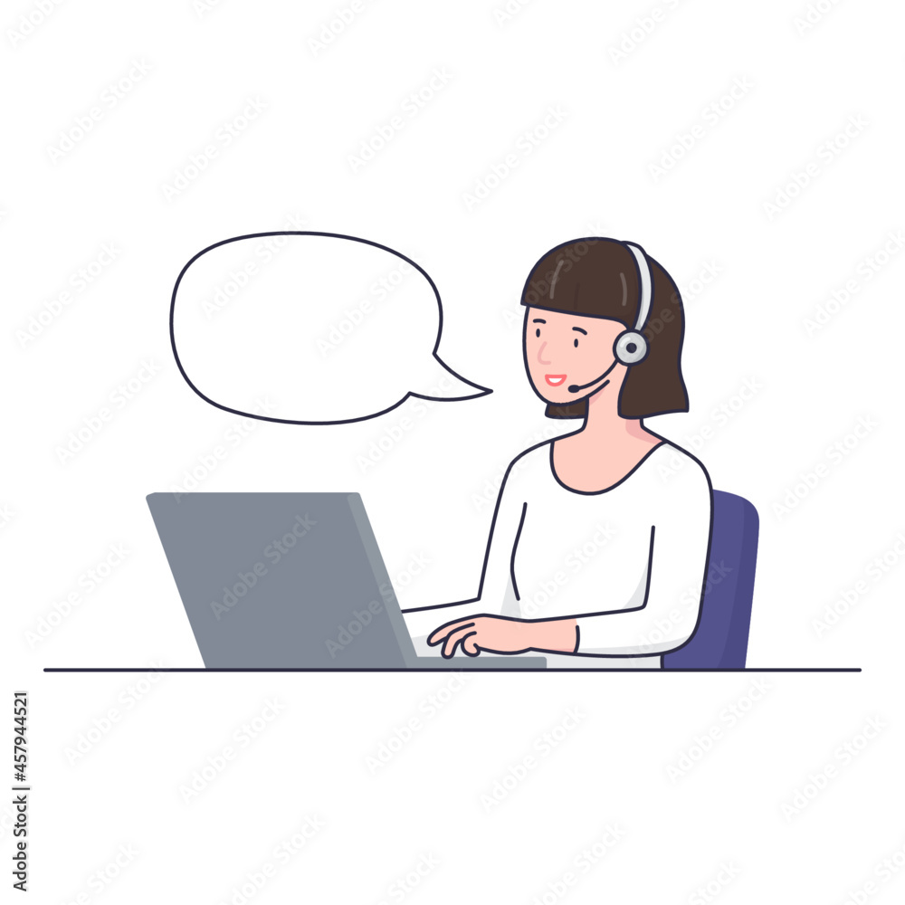 woman operator call to customer and bubble flat illustration vector woman operator call to customer and bubble flat illustration vector