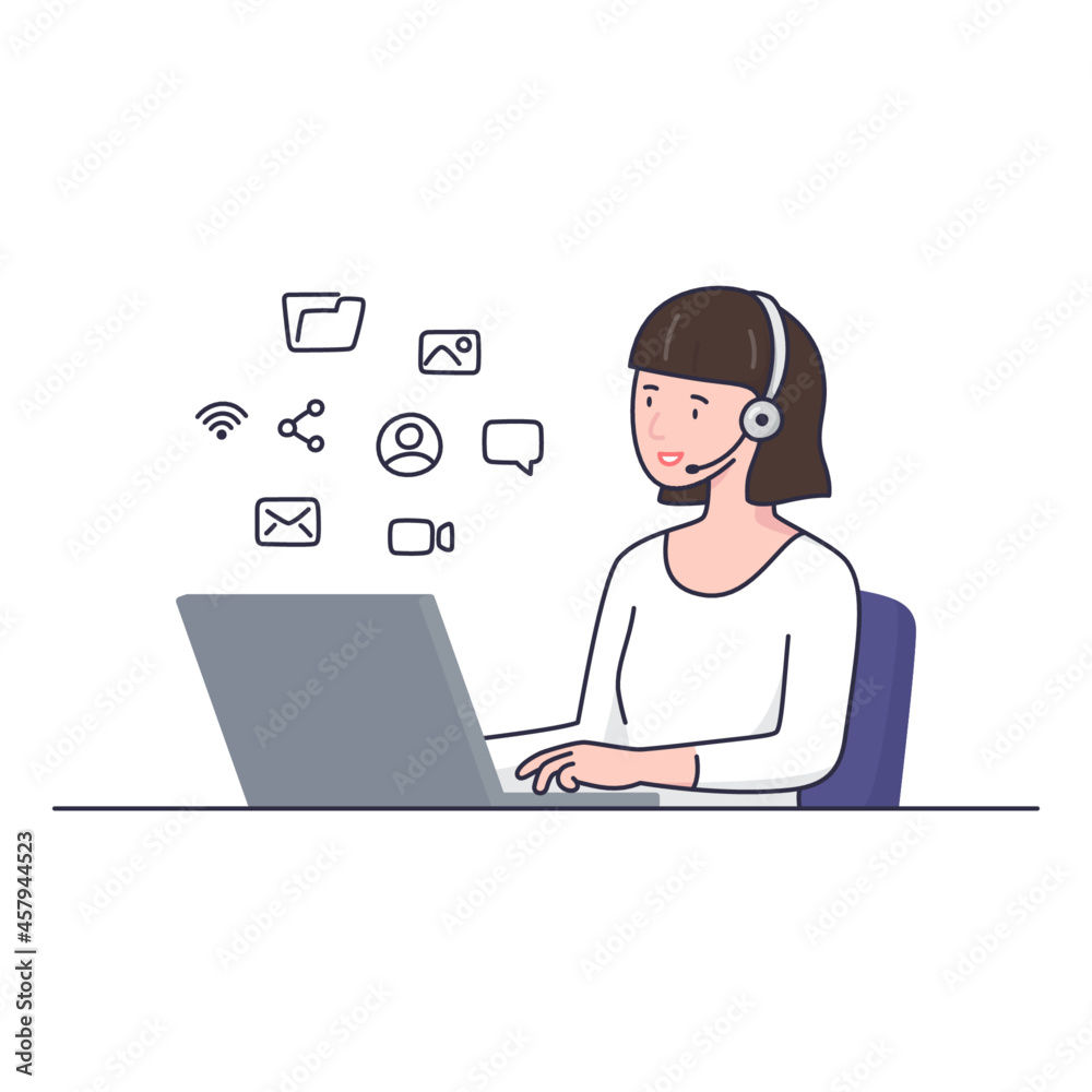 woman use internet to work form home flat illustration vector woman use internet to work form home flat illustration vector