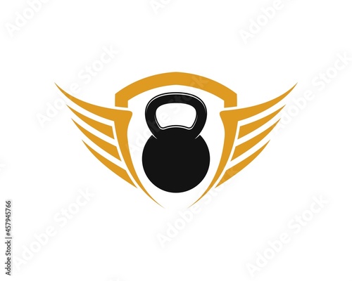 Abstract shield with wings and gym kettle bell