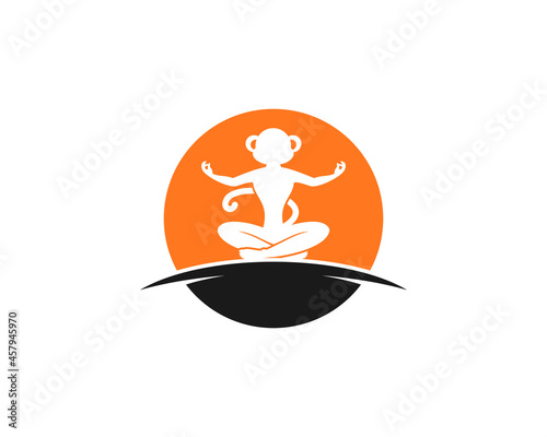 Monkey meditation silhouette in the circle logo