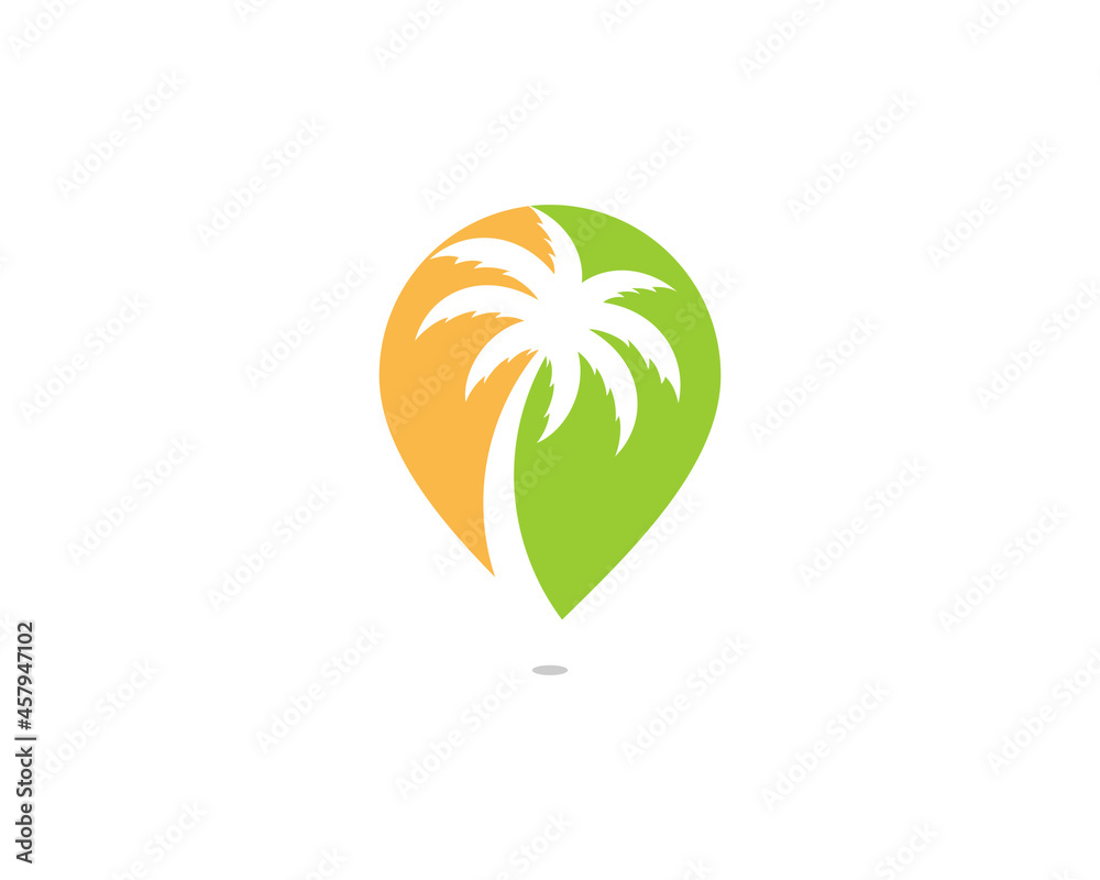 Palm tree in the point location shape logo Palm tree in the point location shape logo