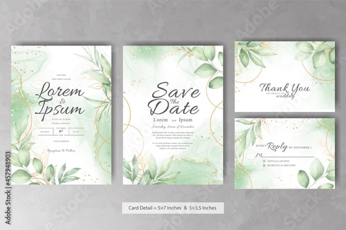 Set of Greenery Floral Frame Wedding Invitation Card Template with Watercolor Hand Drawn Floral