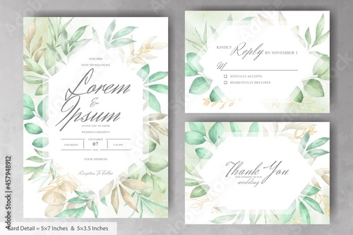 Set of Greenery Floral Frame Wedding Invitation Card Template with Watercolor Hand Drawn Floral © FederiqoEnd