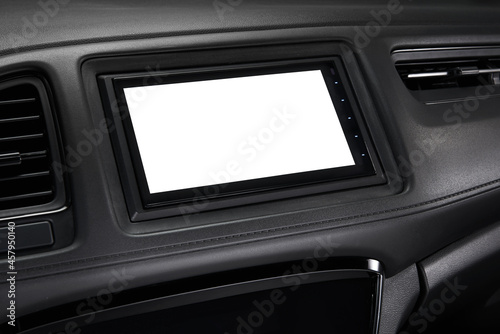 Car dashboard with blank multimedia lcd screen.