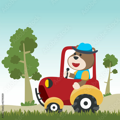 Construction equipments cartoon vector with cute animal on tractor  Can be used for t-shirt print  kids wear fashion design  invitation card. fabric  textile  nursery wallpaper and poster.