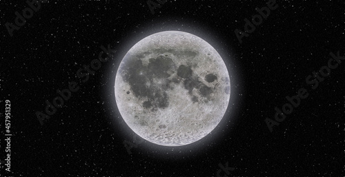 3d Moon surface background in Deep Space. 