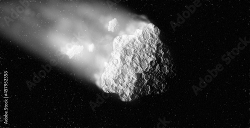 An asteroid, A comet, End of the world. A meteorite falls to the ground against a starry sky. Attack of the meteorite.