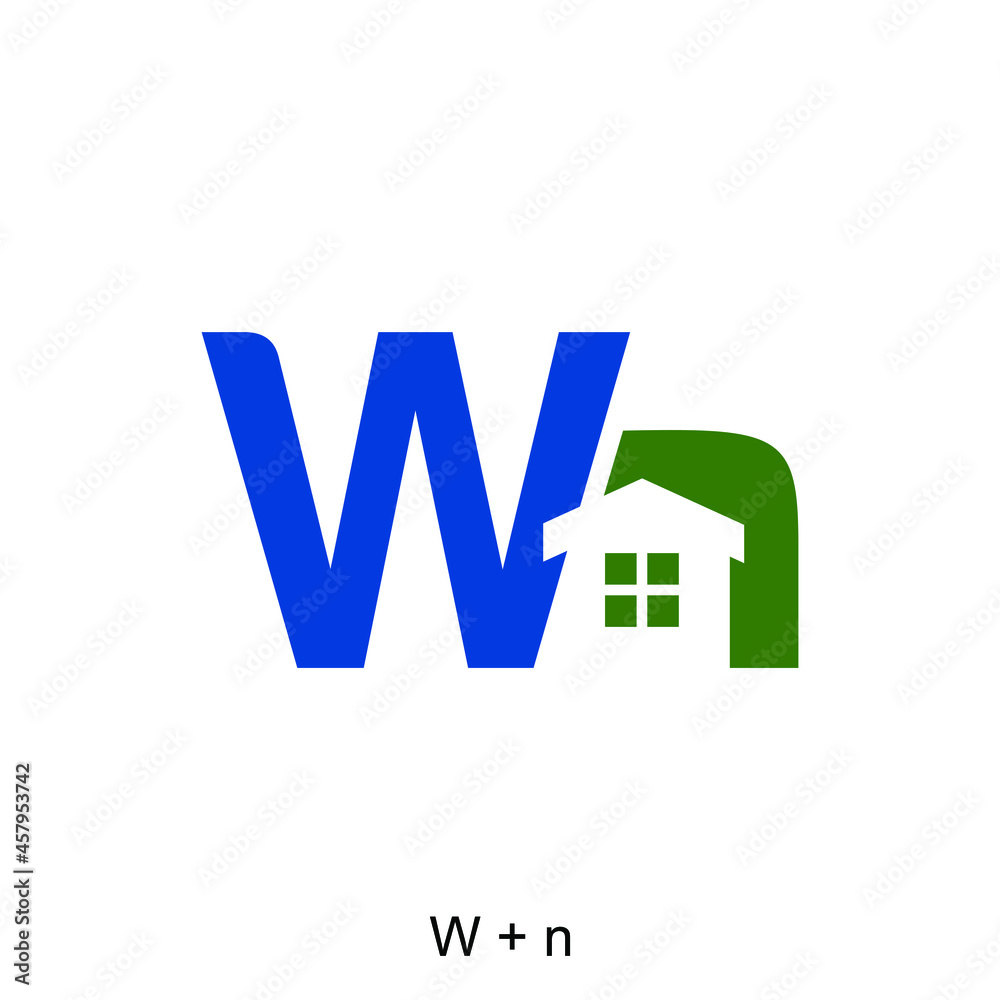 Obraz premium Letter W and n with negative space home concept. Very suitable for symbol, logo, company name, brand name, personal name, icon and many more.