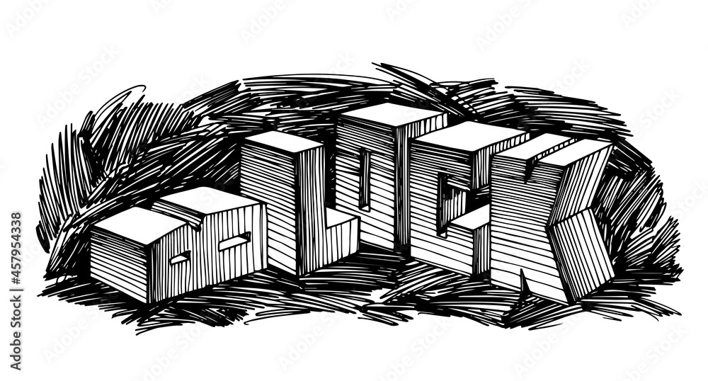 construction of cube blocks, industrial text, cement foundation, stone ...