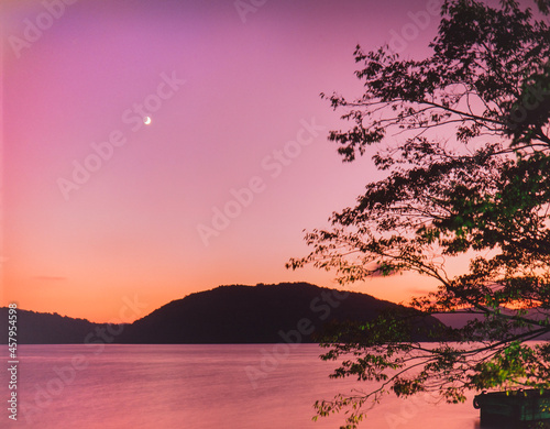 十和田湖と半月の夕景 photo