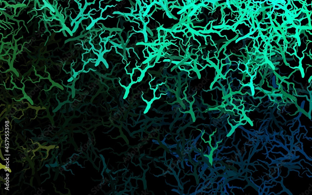 Dark Green vector doodle template with leaves, branches.