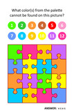 Visual puzzle with picture palette. Abstract jigsaw puzzle geometric pattern. 
