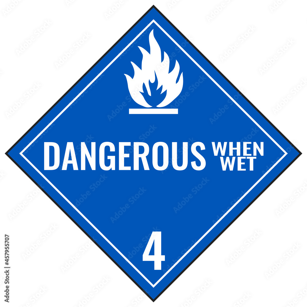 Dangerous when wet class 4 placard sign. Blue, Red background warning ...