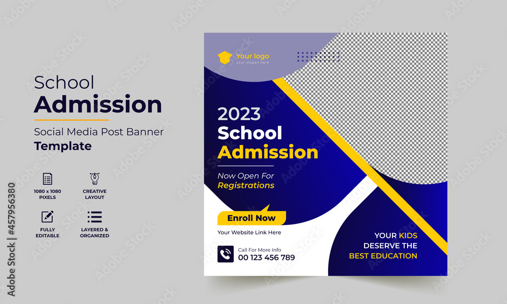 Fototapeta premium School admission social media post & back to school web banner template