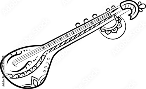 instrument with guitar in line art photo