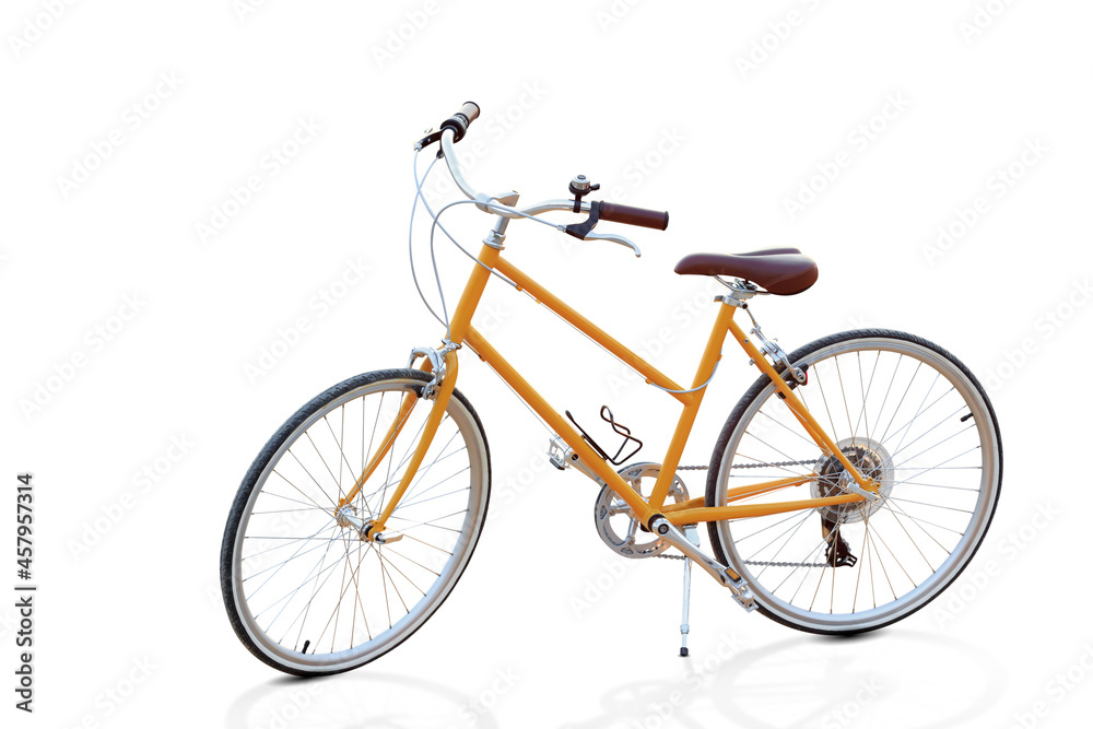  Stylish womens orange bicycle isolated on white background with clipping path
