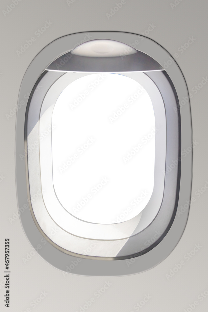 View of window airplane isolated on white background with clipping path View of window airplane isolated on white background with clipping path