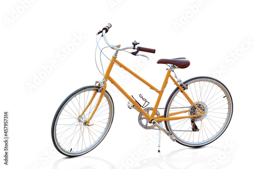  Stylish womens orange bicycle isolated on white background with clipping path