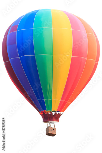  Rainbow colorful hot air balloon with basket isolate on white background with clipping path