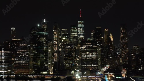 Wallpaper Mural Drone Night Shot Of The New York City Manhattan Skyline, Freedom Tower and Hudson River, Shot From Brooklyn Torontodigital.ca