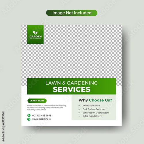 Creative Lawn care or gardening landscaping service instagram post and  social media banner, square flyer template Premium Vector