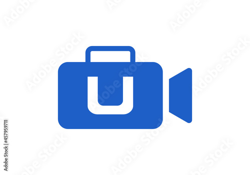 Cinema Film and Videography Logo On Letter U Design Template. Initial Letter U with Film Video Camera Logo Design