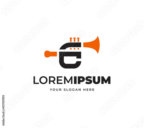 Photography Letter FC trumpet vector logo design, Creative minimalist icon logo symbol