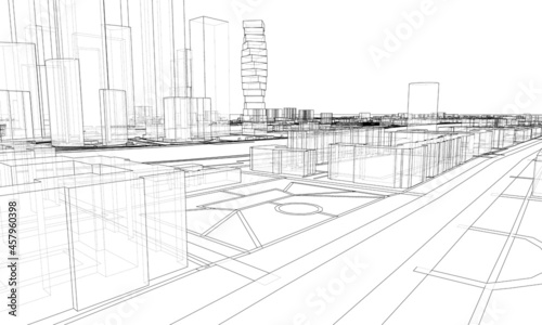 Vector lines buildings and city roads  town design