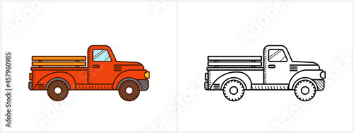 Retro red pickup truck coloring page for kids