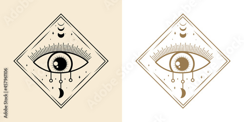 Mystical all seeing eye hand drawn magic witchcraft talisman magical esoteric eyes sacred geometry Premium Vector