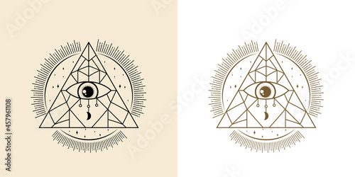 Mystical all seeing eye hand drawn magic witchcraft talisman magical esoteric eyes sacred geometry Premium Vector