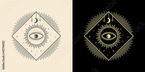 Mystical all seeing eye hand drawn magic witchcraft talisman magical esoteric eyes sacred geometry Premium Vector