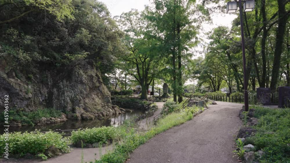 Gifu City Koen Park, Pan Establishing Shot in Summer Weather Gifu City Koen Park, Pan Establishing Shot in Summer Weather