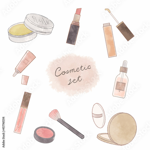 The set of cosmetics. On a white background.