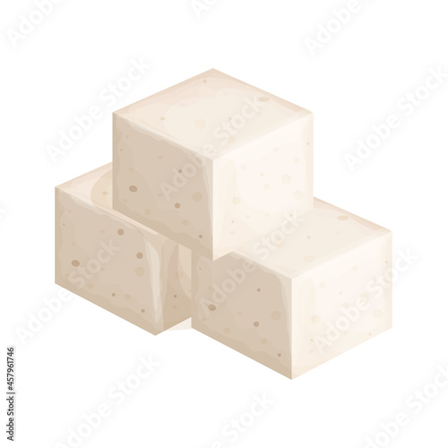 Tofu cheese in cartoon style isolated on white background. Vegetarian nutrition, healthy food. Cold tofu in cup. Traditional cuisine.