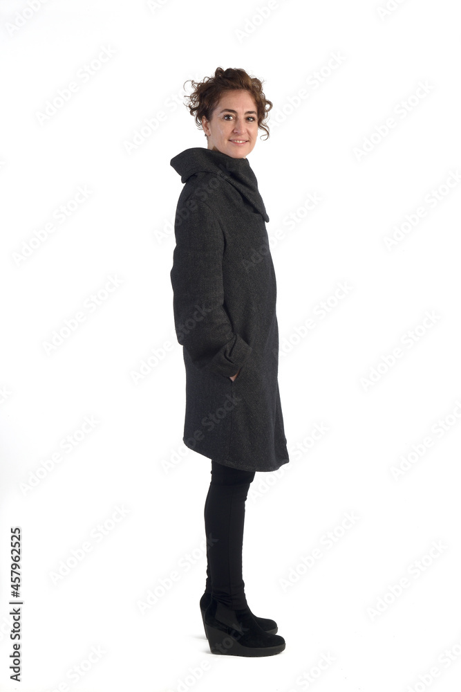 full portrait of standing woman on white background full portrait of standing woman on white background